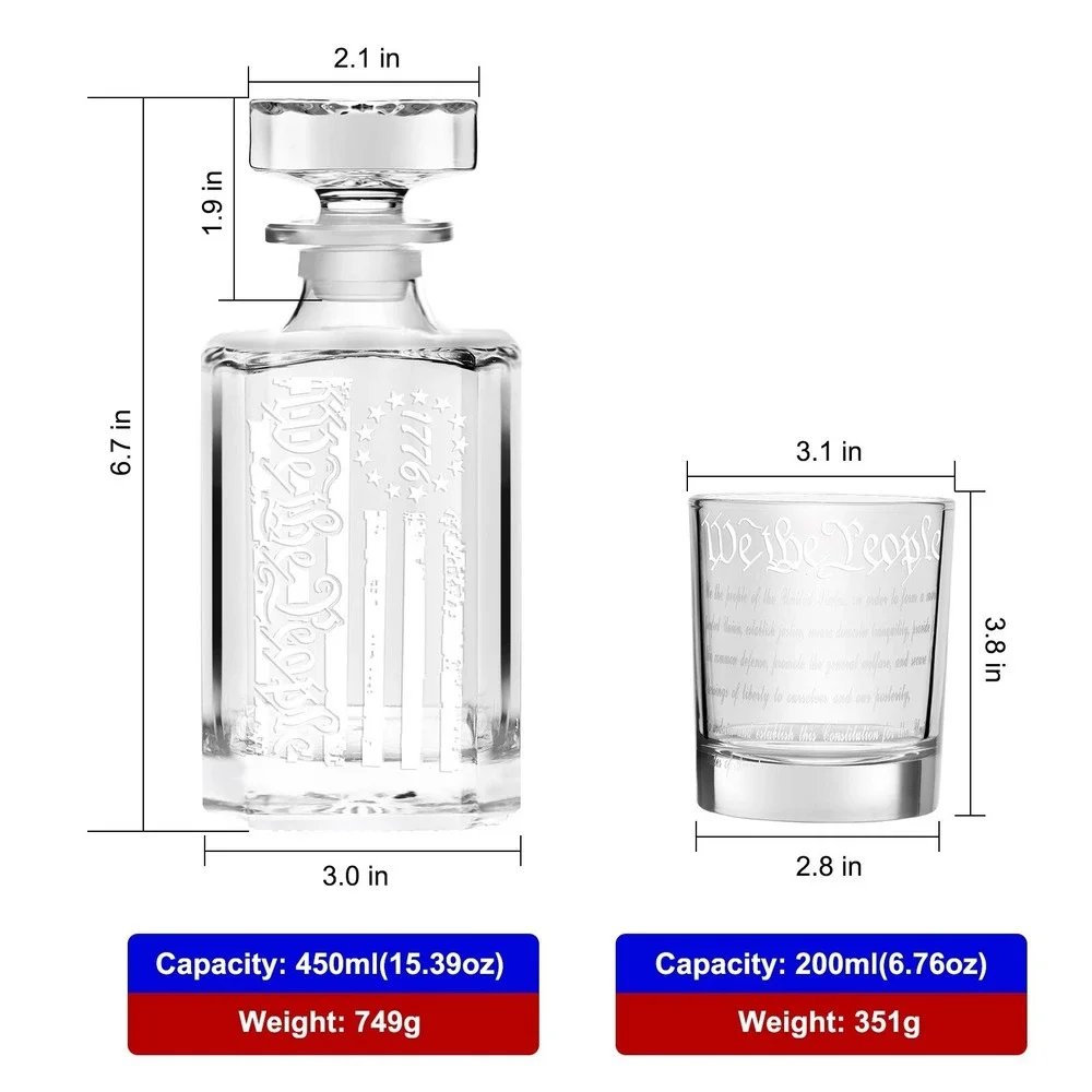whiskey decanter engraved we the people american flag decanter set with 2 glasse